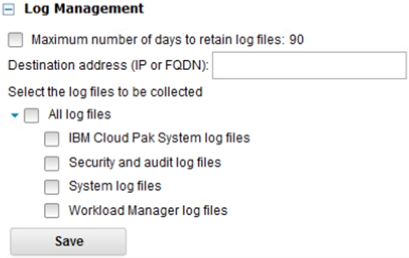 IBM Cloud Pak System console - Log Management settings